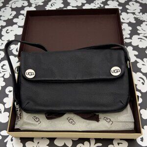 UGG Black Leather Wristlet With Gift Box - Stylish & Compact Womens Accessory In